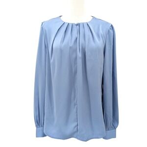 Blooming Jelly Pleated Blouse Blue Long Sleeve Office Workwear Stretch NWT Sz L